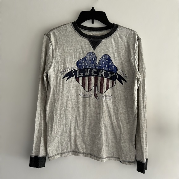 Lucky Brand Mens Crew Neck Long Sleeve Shirt Size Large Four Leaf Clover - Picture 2 of 7